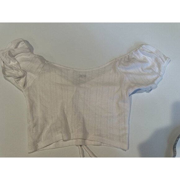 Womens PacSun White Puff Sleeve Ruched Cropped Top – Size M - Picture 2 of 6